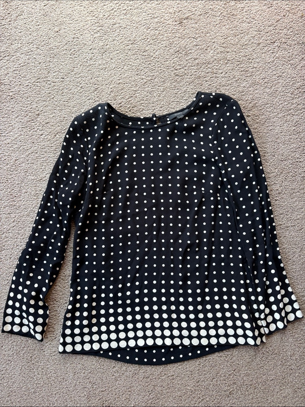 J. Crew Black Long-Sleeve Polka Dot Top